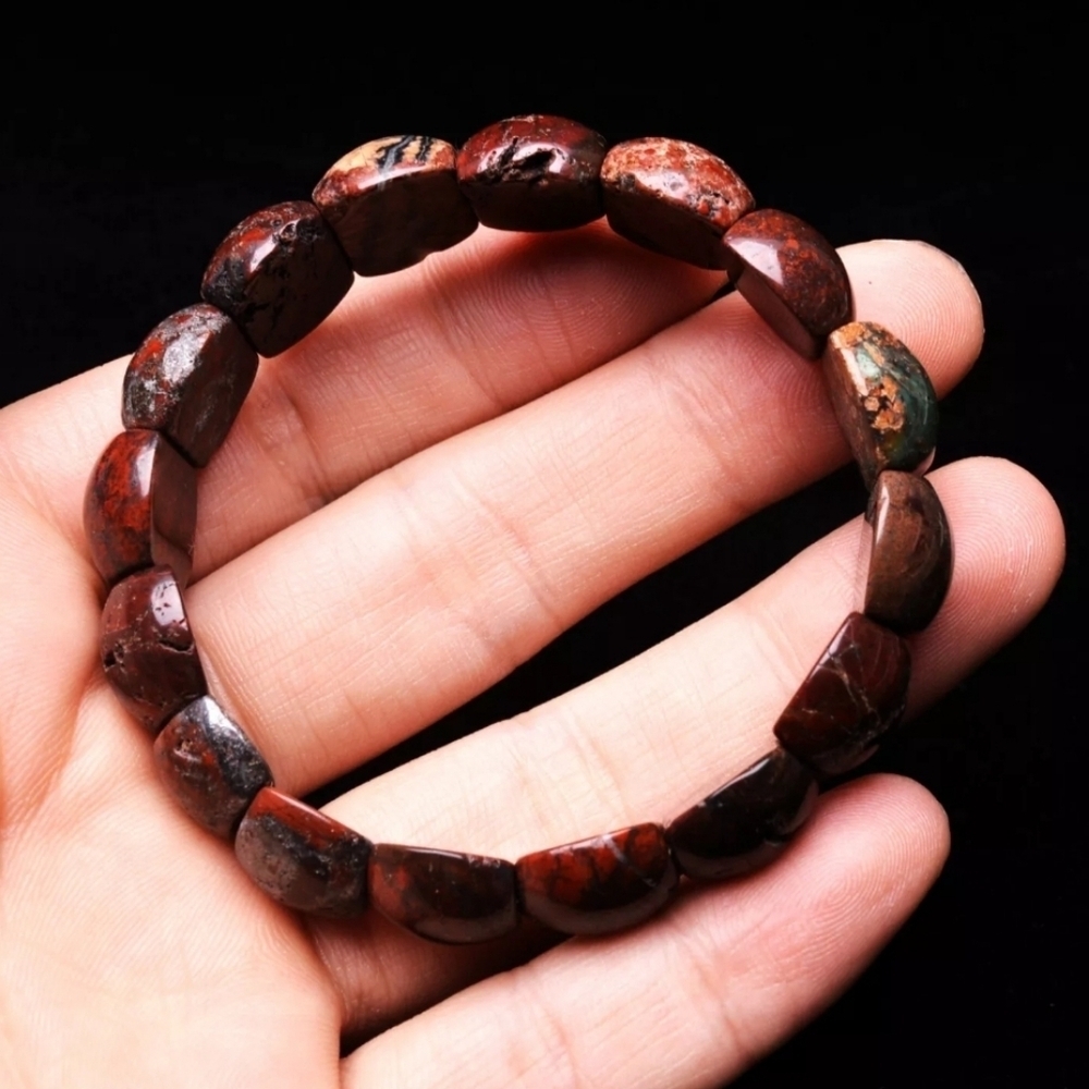 16x8x13mm Natural Cinnabar Bloodstone Quartz Crystal Bangle Bracelet Handmade - Picture 3 of 10